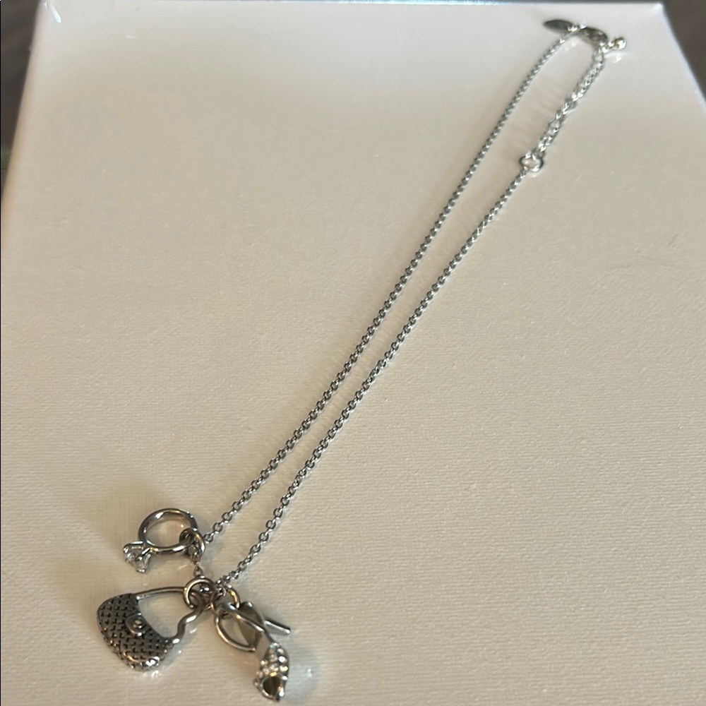 Dainty Silver Charm Necklace with Heart Pendants - Lia Sophia